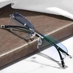 Gafas de lujo sin marco con borde cortado de diamante menos para hombres y mujeres, gafas ultraligeras HD Anti luz azul para miopía, dioptrías 0 A-4,0 - Product Image 2