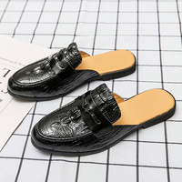 Babouches Homme en Cuir Noir PU – Mules Tendance Décontractées à Enfiler pour Hommes