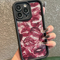 Nouvelle Coque de Téléphone 2025 Sexy avec Grand Imprimé Lèvres Rouges et Rose pour iPhone 17 16 15 14 Pro Max, Couleur Bonbon, Finition Mate Givrée à Pores Fins