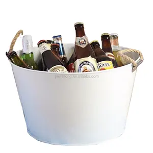 Party Bucket Tub with Rope Handle White Galvanised Steel Drinks Pail Cooler Beer