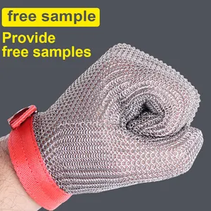 Food Grade 316L Mesh Cut Resistant Steel Gloves 5-Fingers Stainless Steel Chainmail Glove For Camal With Plastic Strap