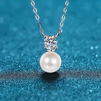 Personnalisé 0.5ct Moissanite 8mm Naturel Perle D'eau Douce Pendentif Collier Argent 925 Bijoux pour Femmes