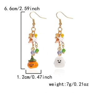 Pendientes de Borla con Colgante de Calabaza Fantasma Naranja de Verano para Mujer, Aleación Chapada en Oro para Fiestas, Accesorios para Orejas de Halloween - Product Image 6