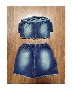 Ensemble crop top en jean sans bretelles et mini-jupe avec ceinture à boucle et ourlet à franges, <span class=keywords><strong>tenue</strong></span> en jean 2 pièces - Product Image 6