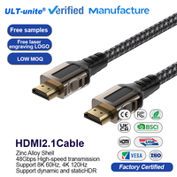ULT-unite Câble HDMI 2.1v tressé plaqué or 1m, ultra haute vitesse 8K/4K 120Hz/60Hz pour moniteur et haut-parleur