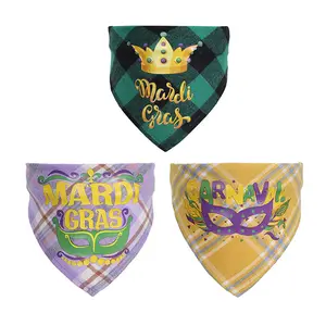 Baru Hijau Ungu Fleur De Lis Karnaval Pet Bib Masquerade Scarf Crown Masker Mardi Gras Anjing Bandana