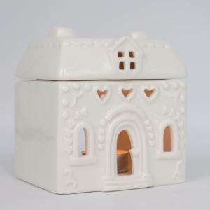 Commandes en gros et personnalisation disponibles Charmant <span class=keywords><strong>porte</strong></span>-bougie en céramique blanche creuse en forme de maison de Noël - Product Image 4