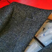 Jas Pria Italia E.Thomas Kasmir Sport Coat Slim Fit, Warna Abu-abu Custom, Bahan Wol Windowpane, Setengah Kanvas, Bernapas, Kancing Satu Baris, Kerah V