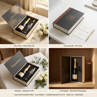 Caja de Cartón de Lujo con Forma de Libro para Alcohol y Champán, Inserto de Espuma, Caja Personalizada para Botella de Vino con Lámina Dorada y Cierre Magnético
