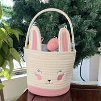 Panier-cadeau de Pâques rond Linyi, directement de l'usine, avec design transfrontalier, sac fourre-tout en corde de coton et sac à bonbons en forme d'œuf, modèle X-90