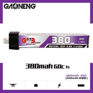Batterie LiPo GAONENG GNB 1S 380 mAh 3,8 V 60C à tête plastique PH2.0 HV pour Inductrix FPV BNF BLADE Horizon <span class=keywords><strong>Eflite</strong></span> – Améliorée de 300 mAh - Product Image 1
