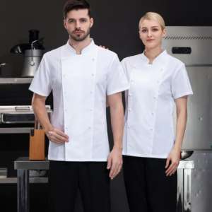Manteau de chef respirant à manches courtes personnalisé uniforme de chef boulangerie veste de chef de cuisine hommes femmes uniformes de restaurant - Product Image 5