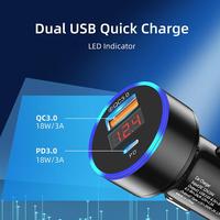 Chargeur de voiture USB C 36W avec voltmètre, moniteur de batterie de voiture de type C avec affichage LED de la tension et de l'intensité pour iPhone Samsung