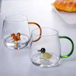 Прозрачная 3D стеклянная кружка с животными с ручкой, милая мультяшная стеклянная кружка для воды и сока, Рождественская посуда для напитков