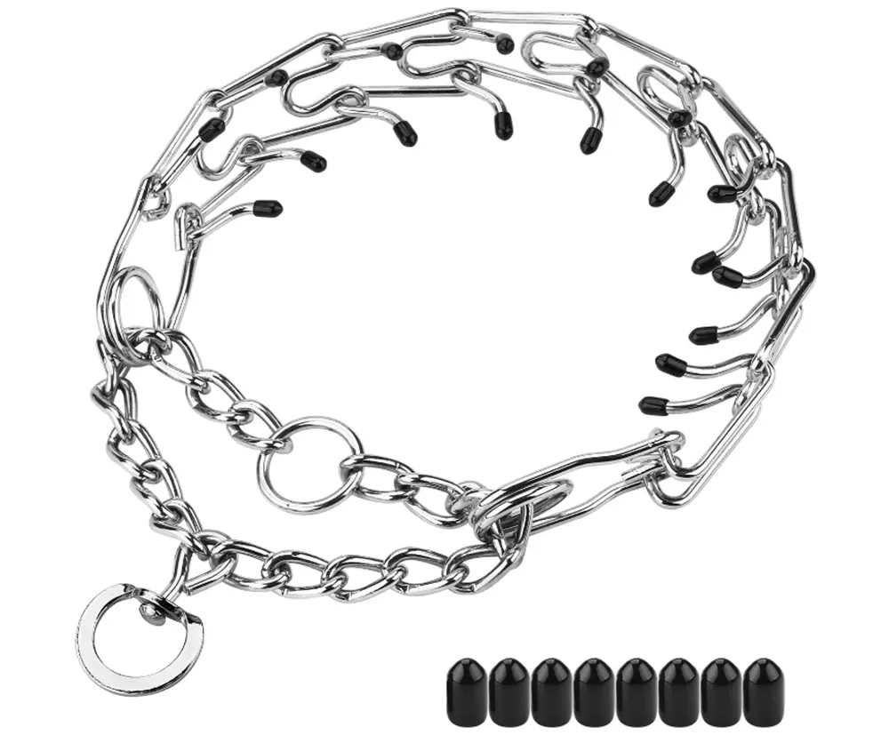 Medium Large Pet Stainless Steel Metal Adjustable Choke Chain Pinch Prong Dog Training Collar with Comfort Rubber Caps