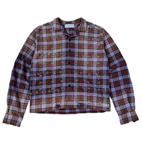 Kemeja Flanel Kotak-kotak Lengan Panjang Kancing Depan Model Oversize Aksen Rhinestone Kasual dengan Efek Acid Wash