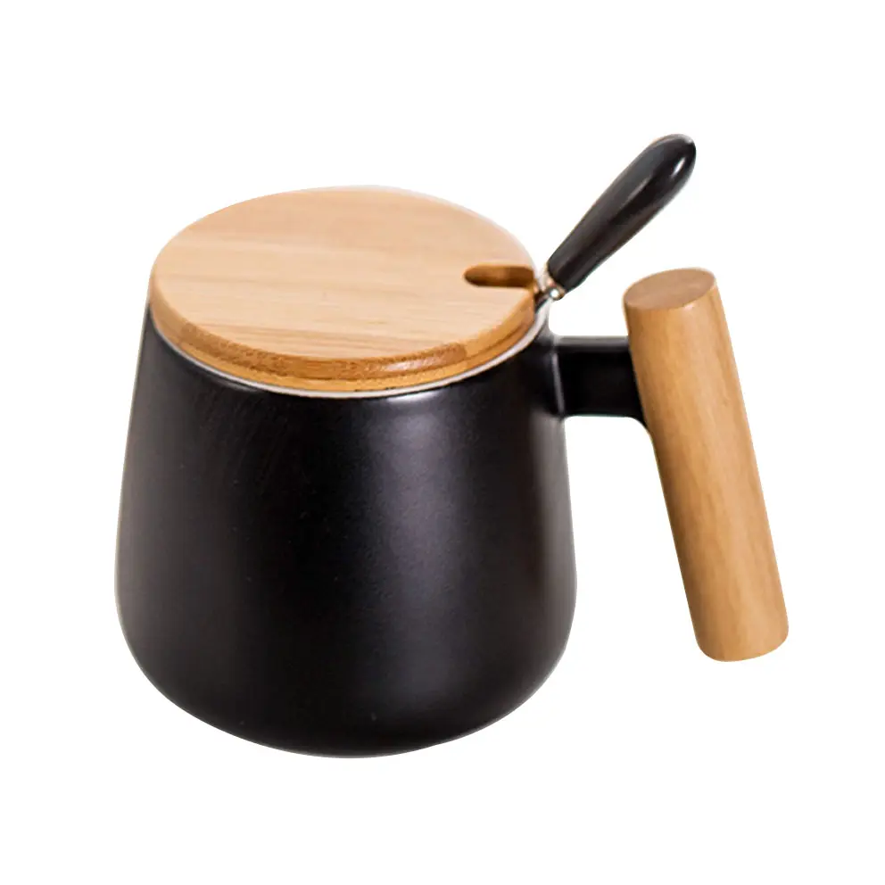 New design wooden handle ceramic coffee mug with bamboo lid