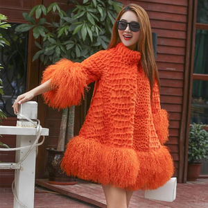 2023 hiver luxe manteaux de fourrure véritable manteau de fourrure de lapin rex avec la vraie veste de fourrure d'agneau au bas et aux poignets des manches - Product Image 3