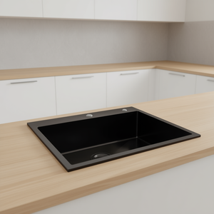 Évier de cuisine en acier inoxydable 25 pouces noir, simple bac, encastrable, design rectangulaire moderne, facile à nettoyer - Product Image 2