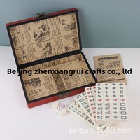 Mahjong de style antique de Pékin, version touristique en anglais, boîte complète en carton mélaminé, boîte en cuir, manuel d'instructions