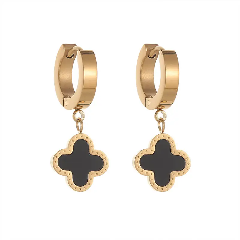 2023 Fashionable hot stainless steel four leaves flower 18k gold elegant temperament earring