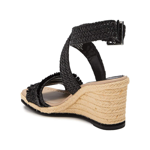 Sandalias de cuña negras de tacón medio con punta abierta, estilo coreano, para mujer - Product Image 4