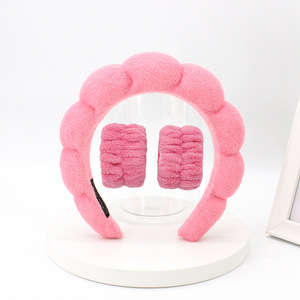 Logotipo personalizado franela Spa diadema pulsera maquillaje toalla lavado diadema pulsera conjunto para mujeres - Product Image 1
