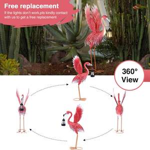 BSCI Factory Metal Flamingo Estatua Decoración de jardín Pink Flamingo Estatua con linterna solar - Product Image 3