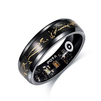 Bague intelligente POYA en promotion, 8 mm, noire, avec incrustation d'opale rouge galaxie, feuille d'or et coquille d'ormeau, bague unique pour homme, ajustement confortable