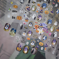 Autocollants 5D pour ongles TSZS Halloween : Fantôme, Citrouille, Crâne, Toile d'araignée, Feuille d'or, Adhésifs, pour Nail Art, Thème Trick or Treat