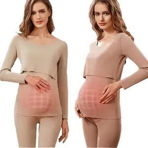 2 unids/set de maternidad ropa de dormir de las mujeres embarazadas ropa de ropa interior térmica de otoño e invierno engrosamiento embarazo pijama de enfermería