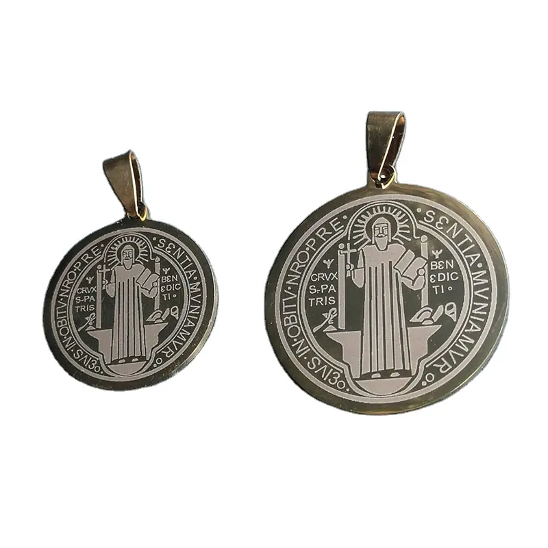 Medalla de San Benito de acero inoxidable, medallas católicas de doble cara, regalos de recuerdo, Conector de encanto religioso