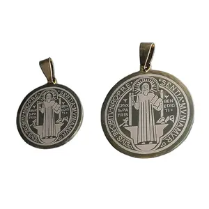 Stainless steel Saint Benedict Medal Double Sided Catholic Medals Favor Gifts Religious Charm Connector