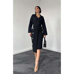 Wholesale <b>Black</b> Striped Polyviscose <b>Pencil</b> <b>Skirt</b> Empire Waistline Plain Style Cotton Knitted Fabric XS for Spring Summer Autumn - Product Image 3