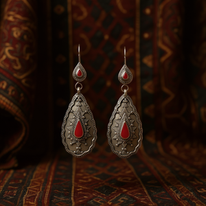 Orecchini a Goccia in Argento 925 Stile Bohémien con Incastonatura Rossa, Gioielli da Donna per Uso Quotidiano - Product Image 2