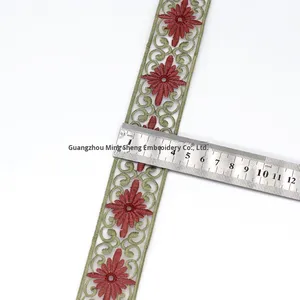 Nastro in Organza di Poliestere e Seta da 3,6 cm con Ricamo Floreale Etnico in Stile Minimalista per Accessori Hanfu - Disponibile in Magazzino dal Produttore - Product Image 5