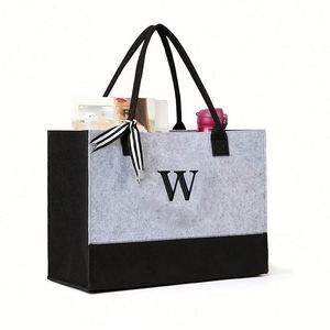 Custom Personalized Teacher Beach Wedding Party Mother Gift Large Capacity Felt <b>Initials</b> Tote With Inner <b>Bag</b> - Product Image 1