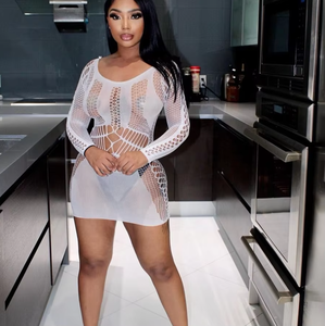 2024 produk baru gaun Mini jaring tembus pandang berongga pakaian klub pesta <span class=keywords><strong>Neon</strong></span> Solid <span class=keywords><strong>Lingerie</strong></span> Wanita Bodycon seksi - Product Image 3