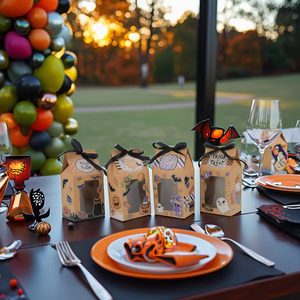 Cajas de papel Kraft para dulces de Halloween con ventana, cajas de decoración para dulces con cintas, regalos de fiesta - Product Image 4