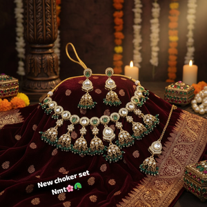 Luxury Indian Bridal Jewelry <b>Set</b> <b>Gold</b> Plated Zircon High Quality Pearls Ethnic Choker Necklace Heavy Earrings Engagement Wedding - Product Image 3