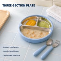 Juego de alimentación para bebés de silicona y acero inoxidable al por mayor personalizado: babero, tazón con ventosa, plato dividido, taza, cuchara y tenedor