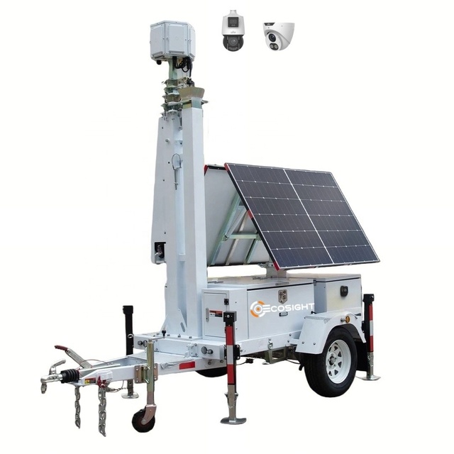 Ecosight Security Camera Solar Power Surveillance Trailer with 2x440W Panels 7m Mast IP65 Waterproof 4-Day Running Time