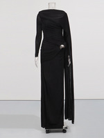 Robe plissée élégante bleu brumeux, nouvelle collection été, épaules dénudées, ajustée à la taille, style bodycon, mode féminine