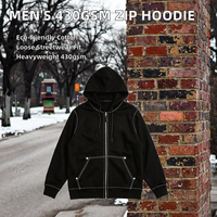 Sweat à capuche zippé noir pour homme, coupe oversize, 100 % coton tricoté, brodé, respirant, décontracté, streetwear printemps
