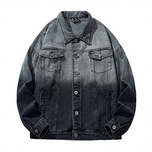 Veste en jean vintage noire en gros – Nouvelle veste en jean gris délavé multi-poches pour homme - Product Image 1