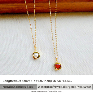 Collier en acier inoxydable style minimaliste polyvalent en trois dimensions nacre blanche 3d coeur en agate rouge pour femmes bijoux - Product Image 4