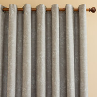 Cortina minimalista americana de poliéster con estampado floral de ramitas en gris claro, que filtra la luz, para sala de estar y dormitorio.