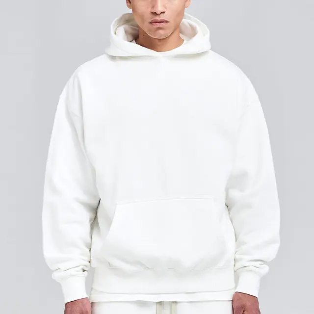 Sudadera de algodón 100% con capucha para hombre, prenda deportiva masculina de gran tamaño con logotipo personalizado, diseño de marca de moda urbana, Jersey pesado en blanco