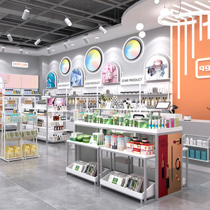 Nouvelle vitrine cosmétique ronde de style nordique, présentoir de magasin avec cadre métallique et boîte lumineuse publicitaire pour magasin de cosmétiques - Product Image 3