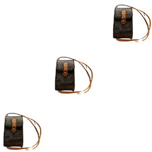 Bolso cruzado de ratán negro tejido a mano Lombok con correa de cuero, bolso artesanal de mimbre tradicional indonesio elegante y Delgado - Product Image 2